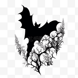 树剪影影图片_飞翔的蝙蝠树干黑色