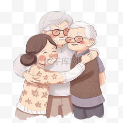 老人拥抱插画图片_祖父母日家人拥抱简单卡通