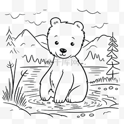 素描春景图片_熊在湖着色页 漂亮的北极熊着色