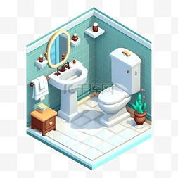 3d房间模型浴室绿色简单图案