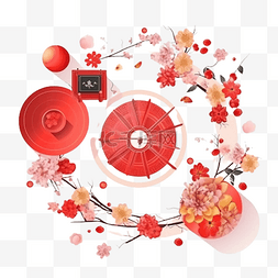 春节花环梅花红色真实效果