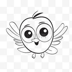 鸟飞行动画图片_带有大眼睛轮廓素描的动画鸟着色