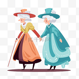 友谊日蓝色卡通两个老奶奶