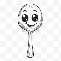 线描勺子图片_大眼睛的勺子是微笑的轮廓素描 