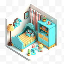 插画手机模型图片_3d房间模型婴儿房极简可爱图案