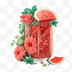 清凉夏日饮料海报图片_果汁杯子西瓜