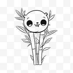 竹子线条图片_树枝上的可爱熊猫彩页png艺术版画
