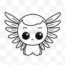 小天使素描图片_带翅膀和黑眼睛的可爱小天使轮廓