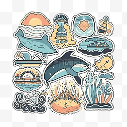 海洋日可爱海豚贴纸