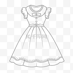 衣服白色线条图片_女孩连衣裙的着色页轮廓素描 向