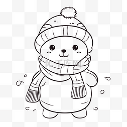 动物简单画彩图片_冬季可爱的吉祥物动物轮廓素描 