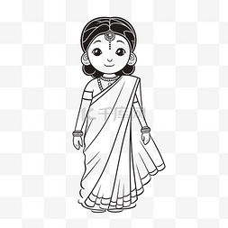 黑底白色牙齿图片_印度妇女在纱丽着色页插图轮廓素