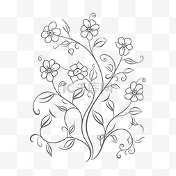 开花藤蔓植物图片_在白色背景矢量草图上以黑色绘制
