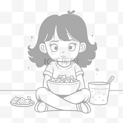 素描吃图片_女孩吃一碗麦片矢量着色插图儿童