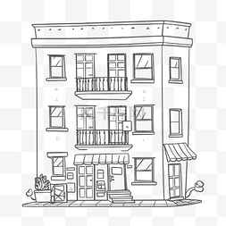 黑色座图片_一座优雅的公寓楼涂色本轮廓草图