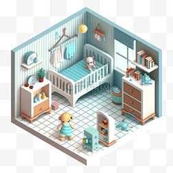 婴儿房卡通图片_3d房间模型婴儿房洁白图案