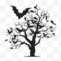 飞翔的蝙蝠群树枝黑色