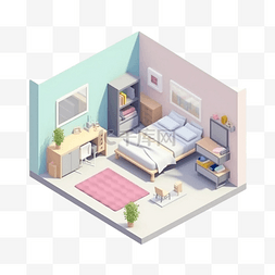 3d屋顶图片_3d房间模型蓝色粉色立体