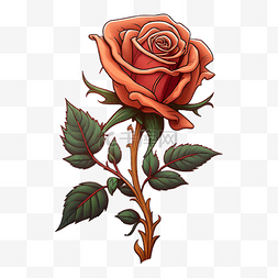 鲜艳的花朵素材图片_玫瑰花橘红色插画