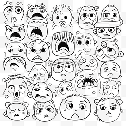 涂鸦画线卡通孩子情绪面孔轮廓素