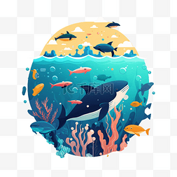 彩色水母图案图片_彩色的海底世界装饰插画