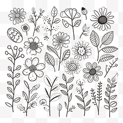 各种涂鸦花卉设计轮廓素描 向量