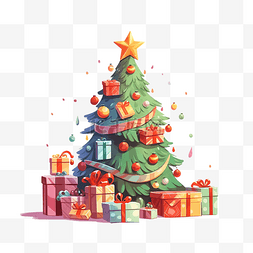 金色新年礼物图片_圣诞节美丽的松树