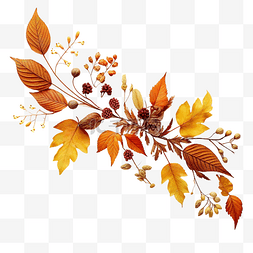 植物装饰元素图片_秋季感恩节组合物与装饰干叶