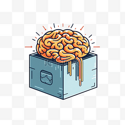 盒子里的大脑插图以最小的风格