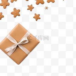 礼包顶部图片_装饰圣诞礼物和姜饼的顶视图