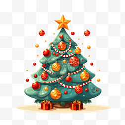 矢量平面插画图片_贺卡，上面有卡通圣诞树，上面装