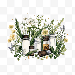 传统药物图片_简约风格的药物和草药插图