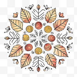 橡子矢量图片_秋天的树叶和橡子曼陀罗矢量图