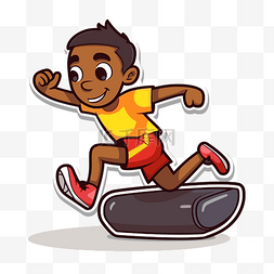 在跑步图片_黑人男孩在健身鞋卡通插图中的黑