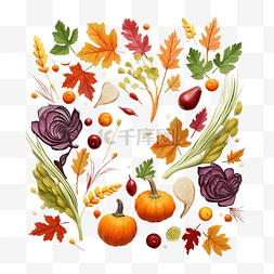 苹果的叶子图片_蔬菜和五颜六色的树叶感恩节快乐