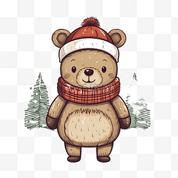 森林派对图片_圣诞熊矢量图手绘冬季人物