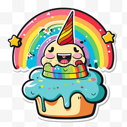卡通独角兽蛋糕，上面有彩虹蛋糕