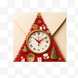 里面有圣诞树和红色时钟的工艺信
