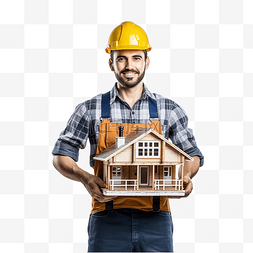 蓝图打印图片_有房屋模型的建筑工人工程师
