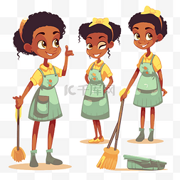 清扫卡通图片_四名黑人妇女清洁和清扫卡通的管