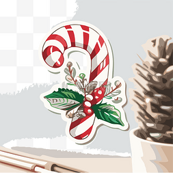 手杖贴纸图片_大型圣诞糖果手杖贴纸与装饰品剪
