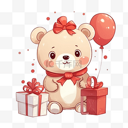 毛茸茸的小熊图片_圣诞节与熊卡通拿着生日礼物