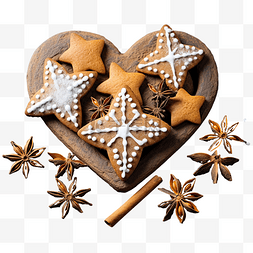 心形和星形圣诞姜饼，配肉桂和香