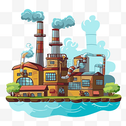 工厂剪贴画卡通工厂与烟囱在水上