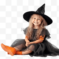 打扮成女巫的小女孩正在玩万圣节