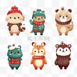 冬季系列图片_可爱的动物设计与圣诞节和冬季主