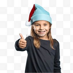 圣诞小孩子图片_蓝墙上孤立的戴着圣诞帽的小女孩