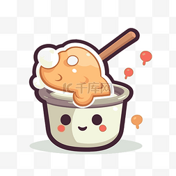 可爱的冰淇淋用大勺子漂浮在杯子