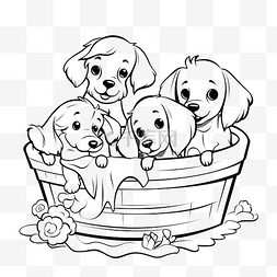 数学书插图图片_儿童着色书 篮子里五只可爱的狗