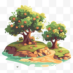 卡通瀑布图片_果园剪贴画 岛上的两棵卡通橙树